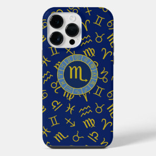 Coque Pour Pour iPhone 14 Pro Max Scorpion Zodiaque+Symboles d'Astrologie Motif Or+B