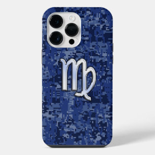 Coque Pour Pour iPhone 14 Pro Max Signe du zodiaque Vierge sur camouflage bleu marin
