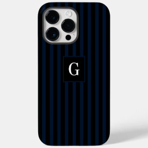 Coque Pour Pour iPhone 14 Pro Max Simple noir et rayures bleu foncé Monogramme uniqu