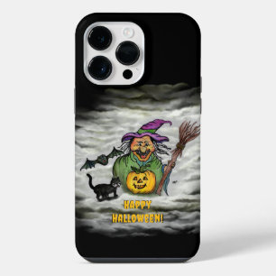 Coque Pour Pour iPhone 14 Pro Max Sorcière, Chat, Chauve-souris et Citrouille, Joyeu