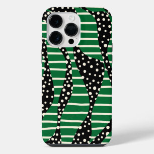 Coque Pour Pour iPhone 14 Pro Max Spots et bandes 2 - Vert, Crème et Noir