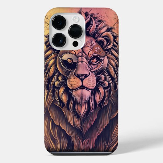Coque Pour Pour iPhone 14 Pro Max Steampunk Couleur Gradient Lion Rustique (Verso)