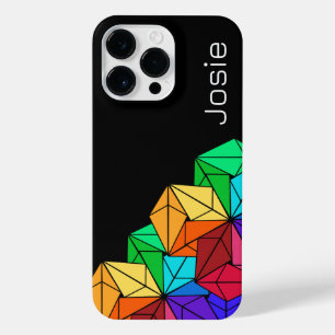 Coque Pour Pour iPhone 14 Pro Max Triangles de cubes arc-en-ciel lumineux 3D sur noi