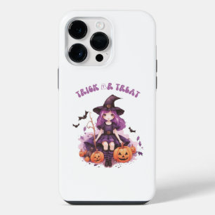 Coque Pour Pour iPhone 14 Pro Max Trick or Treat Sorcière Violette Citrouilles & Cha