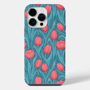 Coque Pour Pour iPhone 14 Pro Max Tulipes en bleu et rouge