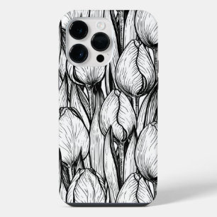 Coque Pour Pour iPhone 14 Pro Max Tulipes en noir et blanc