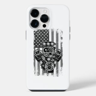 Coque Pour Pour iPhone 14 Pro Max Vieux Piston de Voiture de Muscle de Drapeau Améri