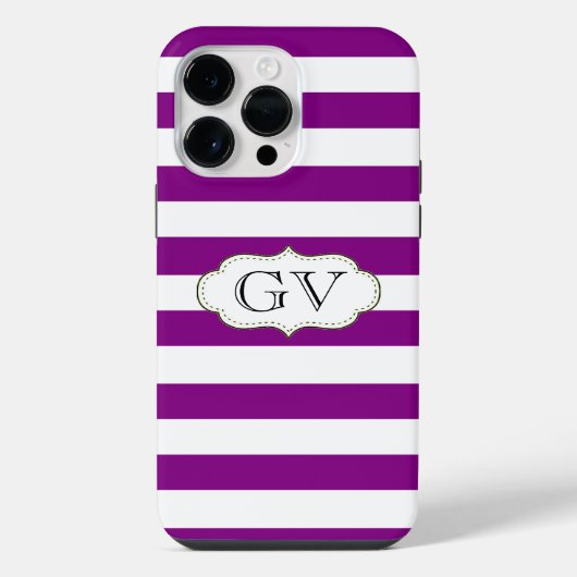 Coque Pour Pour iPhone 14 Pro Max Violet violet & Blancs Initiales Monogramme (Verso)