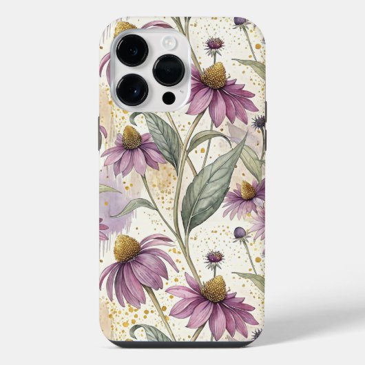 Coque Pour Pour iPhone 14 Pro Max Watercolor Echinacea Purple & Gold (Verso)
