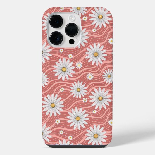 Coque Pour Pour iPhone 14 Pro Max Wavy Pink Daisies (Verso)