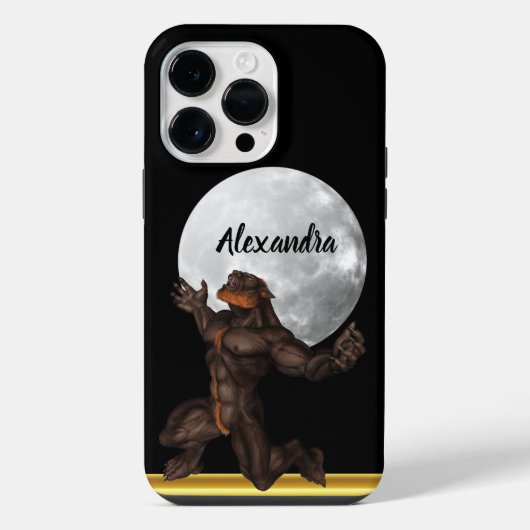 Coque Pour Pour iPhone 14 Pro Max Werewolf debout devant une lune (Verso)