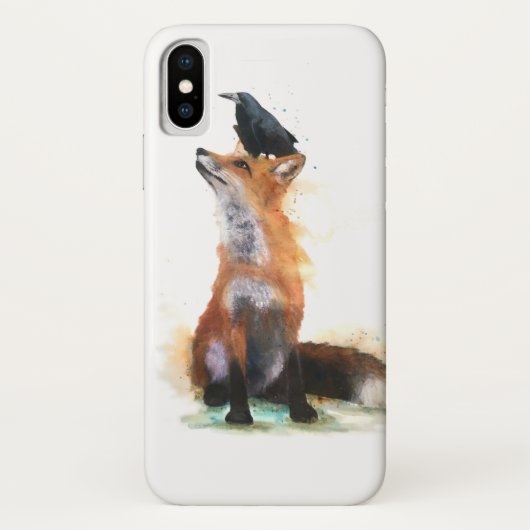 Coque pour smartphone, renard et corbeau. (Dos)
