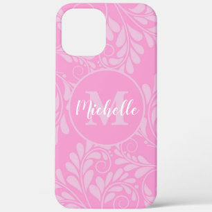 Coque rose fleuri avec initiale & nom