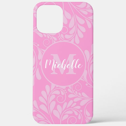 Coque rose fleuri avec initiale & nom (Verso)
