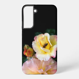 Coque Samsung Galaxy Abeille sur roses rose jaune Fleurs