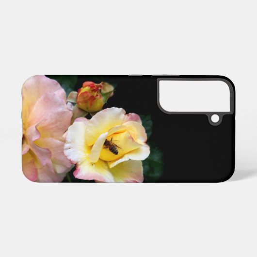 Coque Samsung Galaxy Abeille sur roses rose jaune Fleurs (Verso Horizontal)
