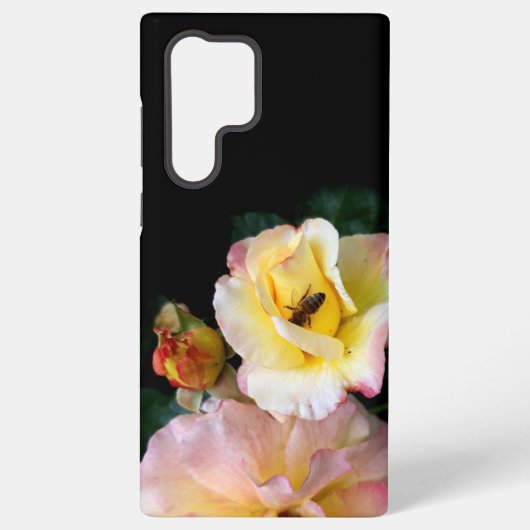 Coque Samsung Galaxy Abeille sur roses rose jaune Fleurs (Verso)