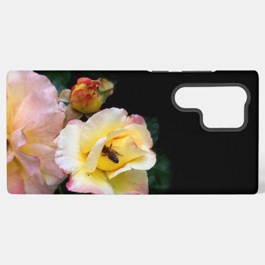 Coque Samsung Galaxy Abeille sur roses rose jaune Fleurs (Verso Horizontal)
