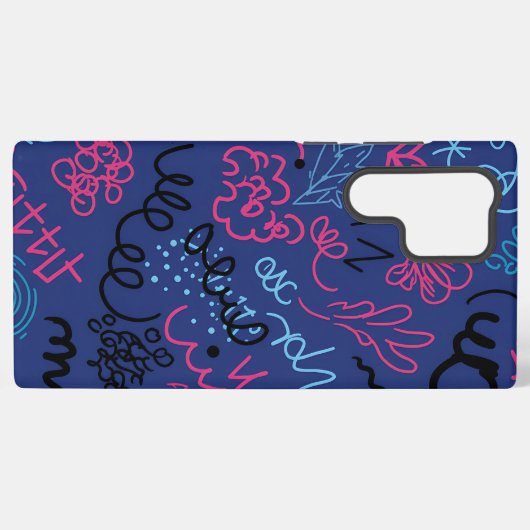Coque Samsung Galaxy Abstract Hand-Drawn Scribble Pattern on Blue (Verso Horizontal)