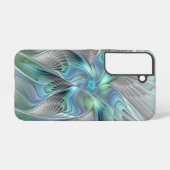 Coque Samsung Galaxy Abstrait Bleu Vert Papillon Imaginaire Fractal Art (Verso Horizontal)