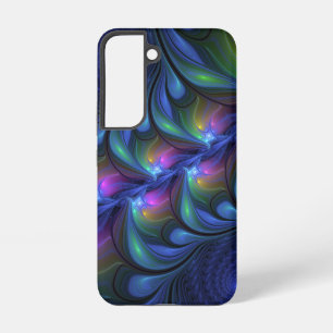 Coque Samsung Galaxy Abstrait Lumineux Bleu Rose Vert Fractale Coloré