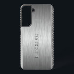 Coque Samsung Galaxy Accent géométrique en aluminium brossé métallique<br><div class="desc">Arrière - plan métallique gris argenté,  simple look d'aluminium brossé avec bandes géométriques gris argenté accents motifs : personnalisé et monogramme optionnel.</div>