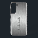 Coque Samsung Galaxy Accent géométrique en aluminium brossé métallique<br><div class="desc">Arrière - plan métallique gris argenté,  simple look d'aluminium brossé avec bandes géométriques gris argenté accents motifs : personnalisé et monogramme optionnel.</div>
