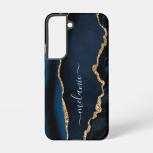 Coque Samsung Galaxy Agate Bleu Or Paillettes Marbre Personnalisez Votr