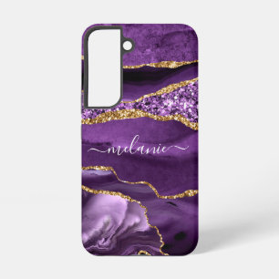 Coque Samsung Galaxy Agate Purple Gold Sparkly Marble Nom personnalisé