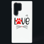 Coque Samsung Galaxy Amoureux des chats moderne Paw<br><div class="desc">Montrez au monde votre amour pour les félins avec ce design adorable et moderne "Cat LOVE". Cette oeuvre d'art intelligente épelle le mot "LOVE", remplaçant le mot "O" par un empreinte de patte rouge audacieux. Avec de mignons oreilles de chat, des whiskies et un minuscule nez de coeur, ce graphique...</div>