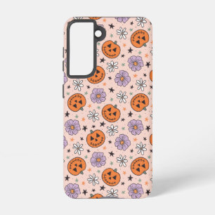 Coque Samsung Galaxy Amusants Citrouilles d'Halloween et Fleurs Motif
