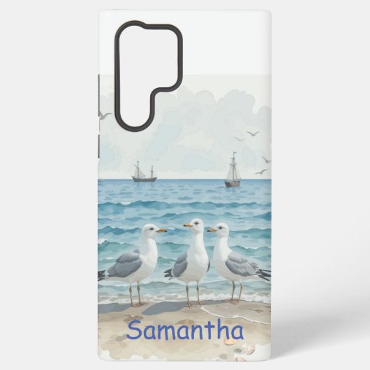 Coque Samsung Galaxy Amusants Vacances d'été Sandy Beach Seaguls (Verso)