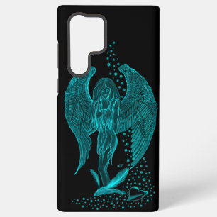 Coque Samsung Galaxy Ange perdu dans l'amour, design noir et vert
