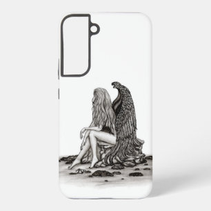 Coque Samsung Galaxy Ange , perdu dans ses pensées , conception noir et