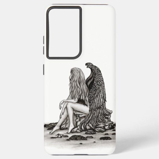 Coque Samsung Galaxy Angel, perdu dans la pensée, noir et blanc Design (Verso)