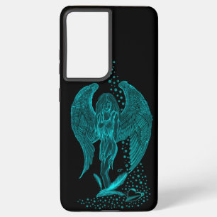 Coque Samsung Galaxy Angel perdu en amour, noir et vert Design