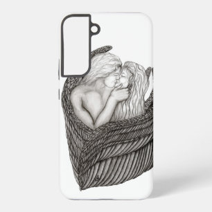 Coque Samsung Galaxy Angels Kissing, noir et blanc Design