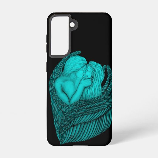 Coque Samsung Galaxy Angels Kissing, noir et vert Design (Verso)