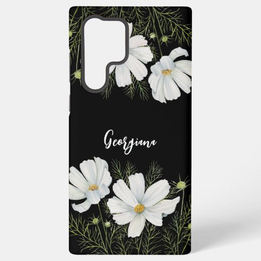 Coque Samsung Galaxy Aquarelle Blanc Cosmos Fleurs Peinture Botanique (Verso)
