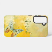 Coque Samsung Galaxy Aquarelle jaune Monogramme Nom Tie Dye Papillon (Verso Horizontal)