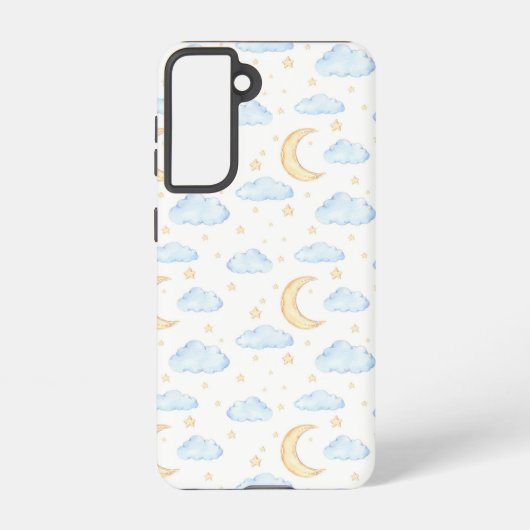 Coque Samsung Galaxy Aquarelle Lune étoiles et nuages Motif (Verso)
