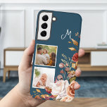 Coque Samsung Galaxy Aquarelle moderne Floral 2 Photo Monogramme<br><div class="desc">Coin tendance et moderne de jolies fleurs d'aquarelle,  deux modèles photo carrés et un champ de texte monogramme avec couleur arrière - plan personnalisable.</div>