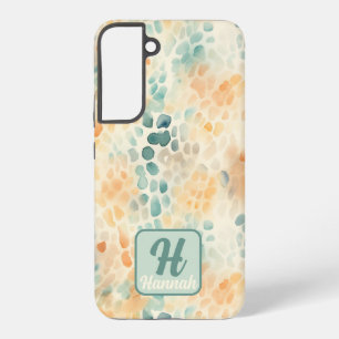 Coque Samsung Galaxy Aquarelle monogrammée personnalisée bleu vert jaun
