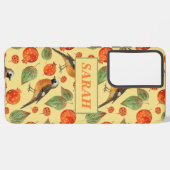 Coque Samsung Galaxy Aquarelle orange Oiseaux et Motif de grenade (Côté gauche)