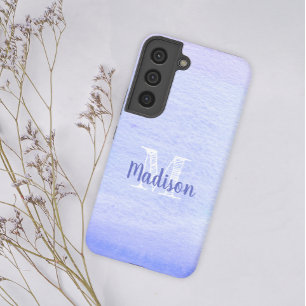 Coque Samsung Galaxy Aquarelle violette Lavande Nom initial