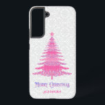Coque Samsung Galaxy Arbre de Noël rose Nom personnalisé Élégant modern<br><div class="desc">Cet élégant, unique, moderne, élégant, dessiné à la main, présente un arbre de Noël avec des détails étincelants complexes en couleur rose sur un arrière - plan blanc lunatique. Le design comprend également votre nom personnalisé en topographie élégante. Cet article est parfait pour la saison festive et peut être un...</div>