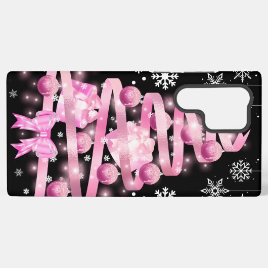 Coque Samsung Galaxy Arbre de Noël rose pâle blanc Snowflake (Verso Horizontal)