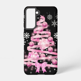 Coque Samsung Galaxy Arbre de Noël rose pâle blanc Snowflake