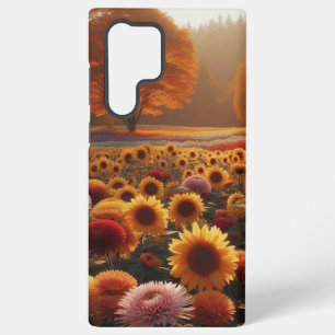Coque Samsung Galaxy Arbres d'automne/champ avec chrysanthèmes