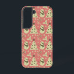 Coque Samsung Galaxy Arbres de Noël rétro sucre de canne étoile aux bai<br><div class="desc">Motif sans couture décoré d'un ornement festif de Noël sur un arrière - plan rose</div>